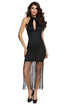 Sexy Black High Halterneck Fringe Hem Maxi Dress